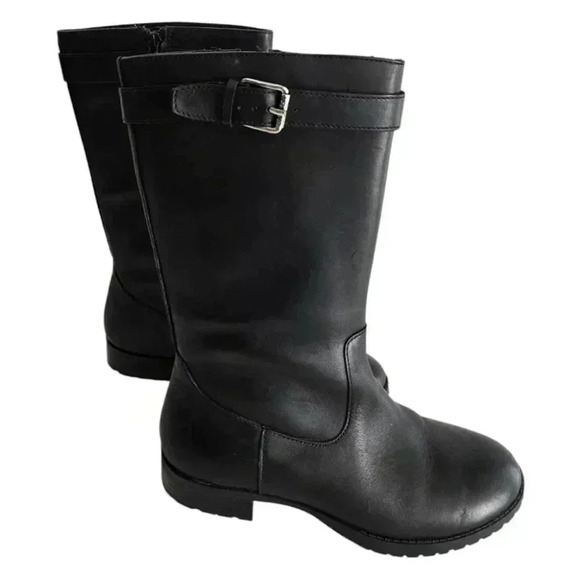 Lauren Women's Ralph Lauren Black Genuine Leather Riding Pull On Boot, Size 7 - Picture 2 of 5